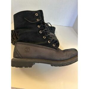 Timberland Womens 9 Authentics Waterproof Roll Fold-Down Teddy Fleece Blk 8149A